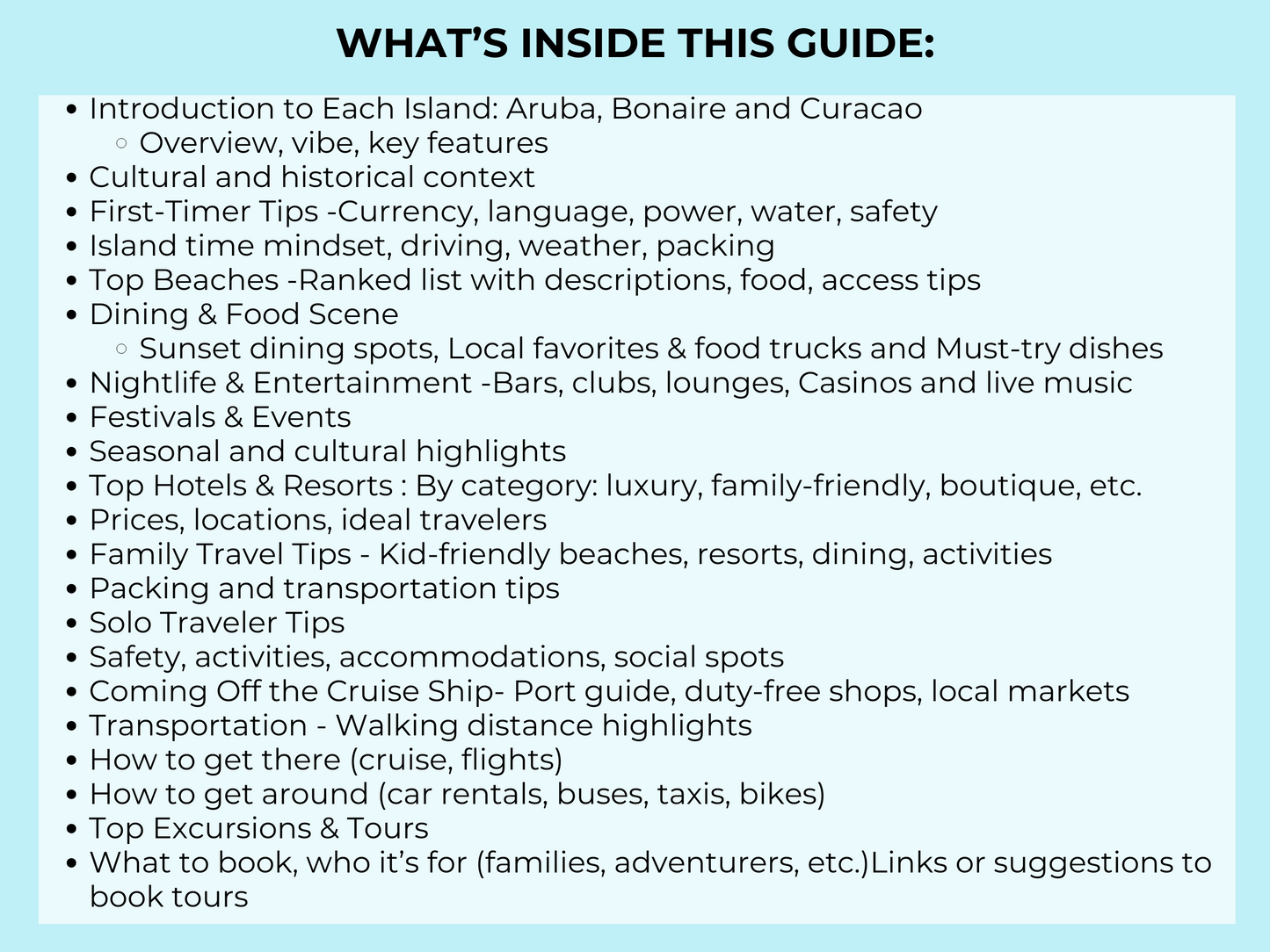 ABC Islands Travel Guide - Digital Hyperlinked Travel Planner for Aruba, Curaçao, and Bonaire